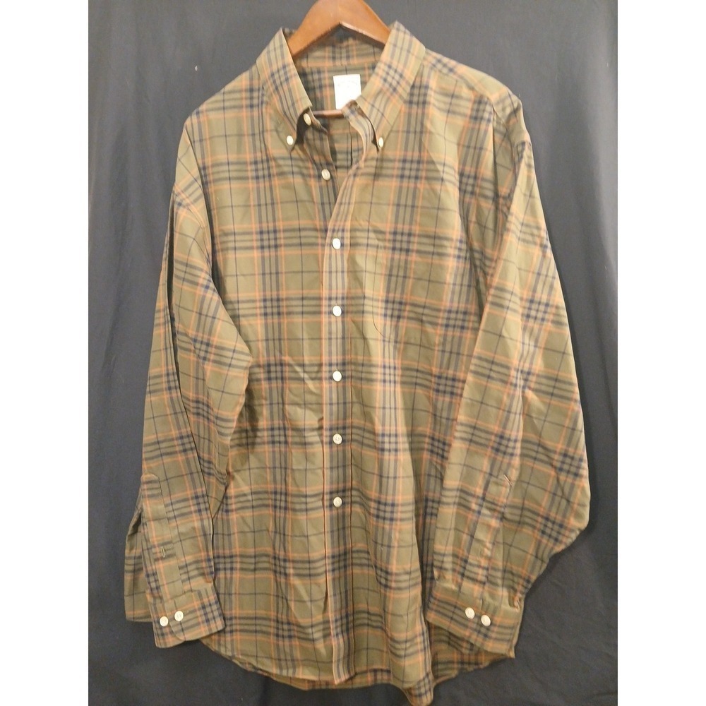 Brooks Brothers Non-Iron 346 Green Plaid Long-Sleeve Button-Down Size XL - Picture 1 of 8